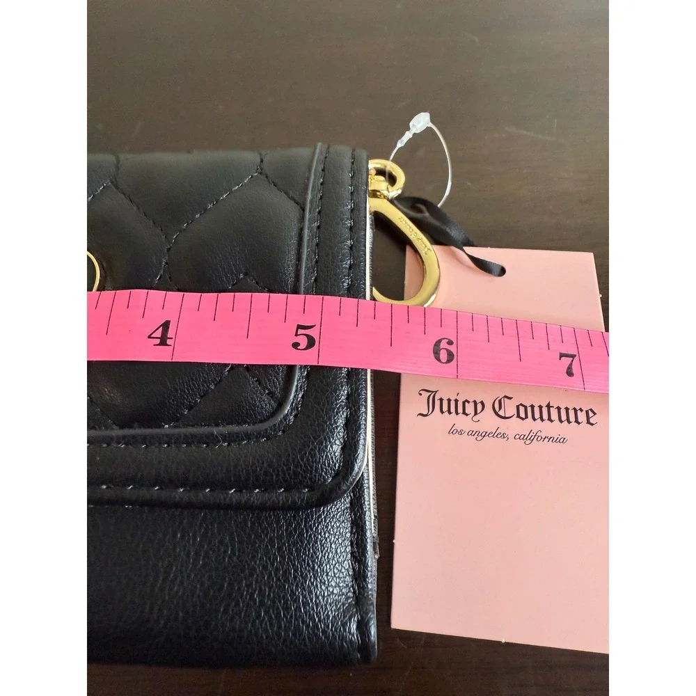 Juicy Couture Wallet Women's Black Quilted‎ Heart Trifold Charm NWT